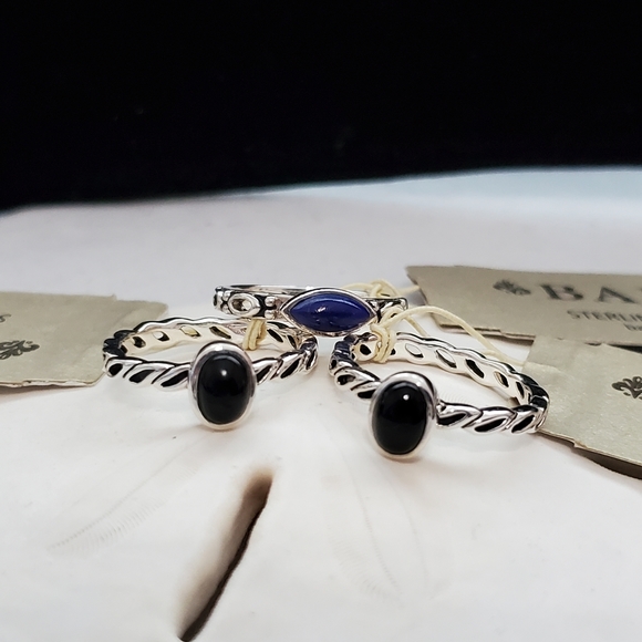 Barse Sterling Set of 3 Onyx & Lapis Stack Rings NWT - Picture 3 of 16